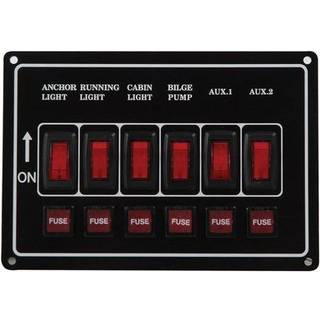 Strømafbryderpanel / sikringspanel, 12 V, 10 A, 6 afbrydere, vandret