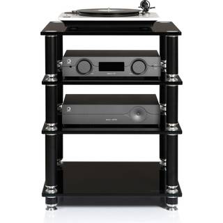 NorStone STÄBBL Hi-Fi rack med 4 hylder | Sort hærdet glas | PRIS-MATCH