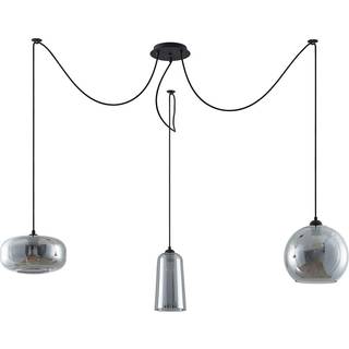 Lucande pendellampe Zyli, 3 lyskilder, røggrå, glas