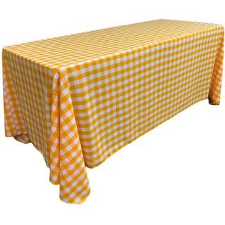 La Linen Polyester Gingham Checkered 90 med 132-tommer rektangul?r dugehvide og m?rkegul