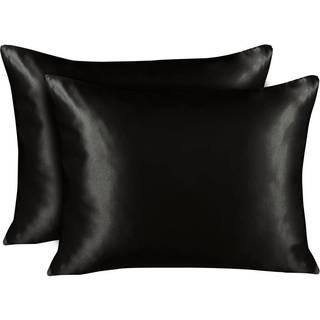 Shopbedding Black Satin Pillowcase til hår og hud silke pudebetræk sort 2 pakke luksus satin pudebetræk med lynlås lukning satin pillow case cove