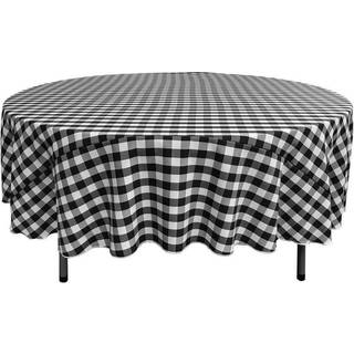 La Linen Polyester Gingham Checkered 90-tommer rund dug hvid og sort