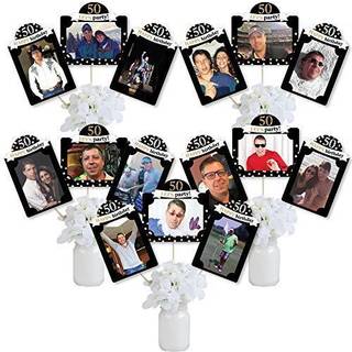 Stor prik af lykke Voksen 50 -års fødselsdag - Guld - Billedfest Billede Centerpiece Sticks - Fotobord Toppers - 15 stykker