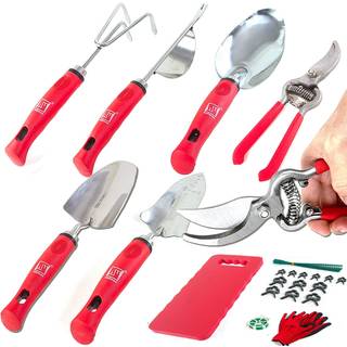 Wellmax Garden Tools Set med 12 med havearbejde Handsker besk?rer forskydning og 7 stykker rustfrit st?l h?ndgravende v?rkt?j tunge pligt s?t