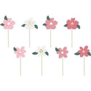 8 stk. Blomster Cake Toppers i Farverig Plast – Festlig Kagepynt 13-14,5 cm til Bryllup &amp; Fest
