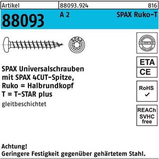 SPAX 0207000400253 Træskrue TKT, A2 4,0 x 25 mm, pakke med 200