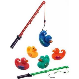 Badeænder, 5 stk basis 8 cm + 2 fiskestænger
