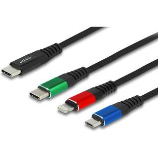 Delock 3-i-1 opladningskabel USB-C til Lightning / Micro USB / USB-C, 30 cm