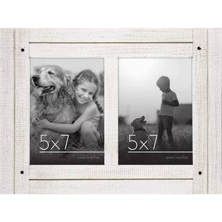 AmericanFlat 5x7 Double Picture Frame i Aspen White - Uhyggeligt tr? dekorativ familiebillede med poleret glas inkluderer h?ngende hardware til v