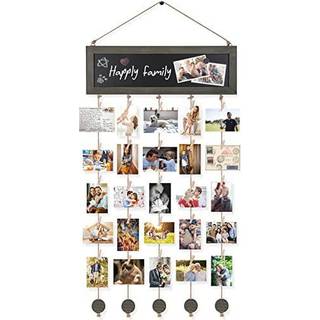 Bikoney Picture Frames Collage Photo Hanging Display Picture Board Wood Rustic rammer til v?gindretning med tavle og 30 klip forvitret gr?