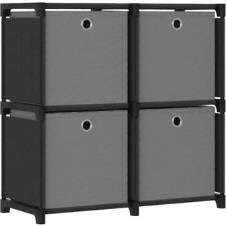 reol med 4 rum og kasser 69x30x72,5 cm stof sort