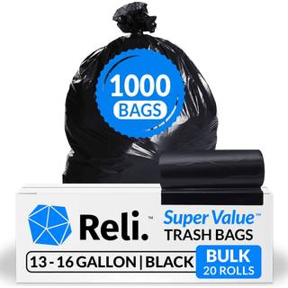 Reli. Overvågning 13 gallon papirkurvposer | 1000 tæller bulk | Højt køkken | Kan foringer | Sort affaldsposer med flere brug