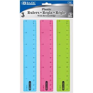 Bazic Plastic Lineal 6 """" (26 cm) inches Centimeter metrisk måling af udkast til linealer til elevernes skoleartikler (3/pakke) 1-pakke