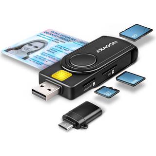 Axagon CRE-SMP2A USB Smart card & SD/microSD/SIM PocketReader smartcard læser Indendørs USB 2.0 Sort