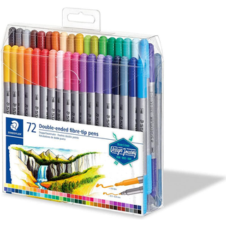 STAEDTLER Duotusser, 72 stk 72 stk dobbelt-endede tusser fra STAEDTLER. Enderne måler henholdsvis 3.0 mm og ca. 0.5-0.8 mm. Assorterede farver.