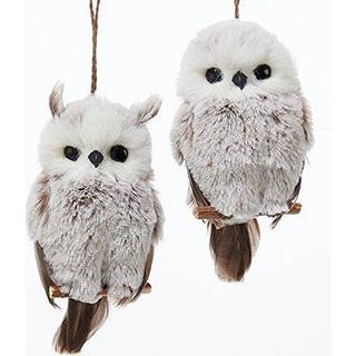 Kurt Adler 1 S?t 2 Assorterede brune og hvide ugle ornamenter hvidgr?