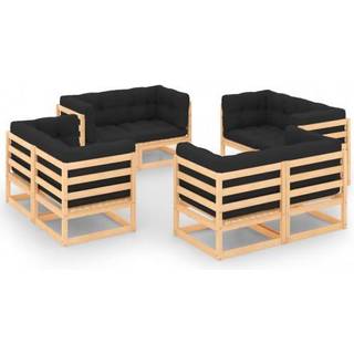 Loungesæt Til Haven 8 Dele Massivt Fyrretræ - Naturfarvet og antracitgrå / Ja