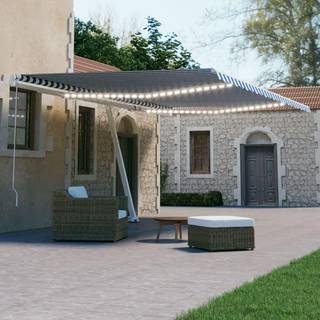 markise m. LED + vindsensor 600x300 cm automatisk blå og hvid