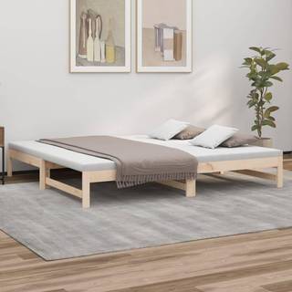 Daybed Med Udtræk 2X(100X200) Cm Massivt Fyrretræ - Naturfarvet / 205.5 x 179 x 30 cm