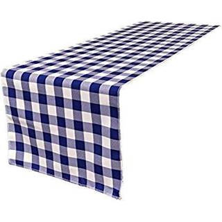 La Linned Polyester Gingham Checkered 14 med 108-tommer bordl?ber hvid og kongebl?