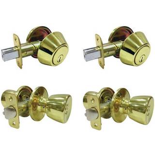 Fejlfri tulipanpoleret messingmetalindgangsknap og enkeltcylinder Deadbolt 3 Grade H?jreh?ndet