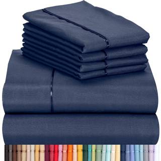 LUXCLUB 6 PC Sheet Set Sheets Deep Pockets 18 """" Eco Friendle Wrinkle Free Sheets Machine Washable Hotel Sengding Silky Soft - Navy Queen