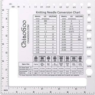 ChiaoGoo Strikke- og Hæklediagram, 14 cm Indhold: 1 stk tosidet strikke- og hæklediagram (US-størrelser og mm) Størrelse: 14 x 14 cm Materiale: Plastik Kort om produktet: Et praktisk værktøj fra ChiaoGoo med pindemåler, lineal og oversigt over pindestørrelser og garnvægt.
