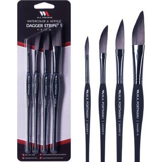 WA PORTMAN Dagger PAINE B?rste S?t af 4 - Dagger Brush til akvarel og akryl - Professionel akvarelb?rster og akrylpinstripingb?rste s?t - Akryl &