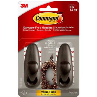 Kommando medium olie gnidede bronze metalkroge 2 kroge og 4 kommandostrimler skader gratis vægkroge med klæbende strimler for evigt klassiske kro