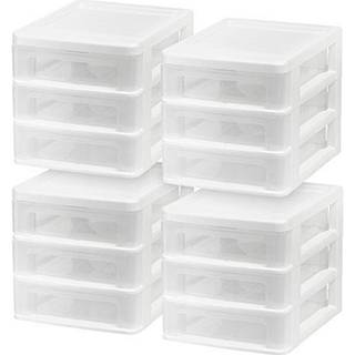 Iris USA Plastic Stacking Desk Top 3-D?k opbevaringsarrang?r 4-pack til Makep Vanity Nail Polic Badev?relset Statkeri Art Craft Supplies Kitchen