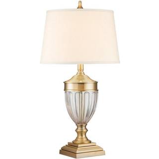 Dennison 1 stof-bordlampe, børstet messing