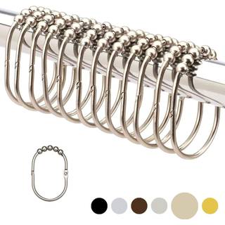 2lb depot bredt bruseforh?ngsringe/kroge s?t dekorativ b?rstet satin nikkel finish let glide ruller 100% rustproof rustfrit st?l s?t med 12 ringe