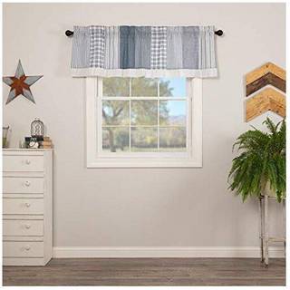 VHC Brands Sawyer Mill Blue Patchwork Farmhouse Kitchen Window Cotton Curtain Valance 19x60
