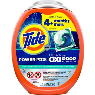 Tide Ultra OXI Power PODS med lugteliminerer Vaskemiddelpakker til synligt og usynligt snavs 45 Count Tide PODS Vaskemiddel Vasketj Pacs