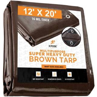 12 'X 20' Super Heavy Duty 16 Mil Brown Poly Tarp -dækning - Tyk vandtæt UV -resistent RIP og tåre Proof Tarpaulin med grommets og forstærkede ka