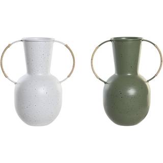 Vase DKD Home Decor 20 x 13 x 24 cm Metal Terrakotta Hvid Grøn (2 enheder)