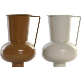 Vase DKD Home Decor 13 x 12.5 x 17 cm Beige Metal Orange Sennep (2 enheder)