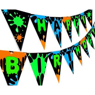 Slime Green Tillykke med f?dselsdagen Banner Pennant - Slime Party Decorations - Art Party Supplies - Slime Party Supplies - Green