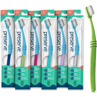 Bevar milj?venlige voksne tandb?rster fremstillet i USA fra genanvendt plastv?gtspakke bl?de b?rsteh?rfarver varierer 6 pack