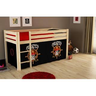 Halvhøj seng til børn – Pino Sæt Natur med Piratforhæng