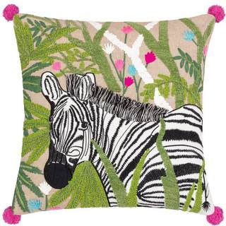 Wylder Wylder Green Zedra Jungle Zebra Botanical Embroidered 100% Cotton Cushion