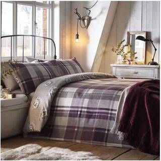 Dreams & Drapes Dreams & Drapes Purple Colville Check Brushed 100% Cotton Duvet Cover and Pillowcase Set