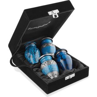 Mindede sm? kremeringsurner til menneskelige aske mini -mindes?t p? 4 bl? og s?lv med fl?jl