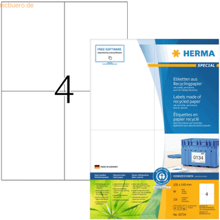 Herma etiket recycled 105x148mm, 4 etiketter pr ark, 80 ark, hvid