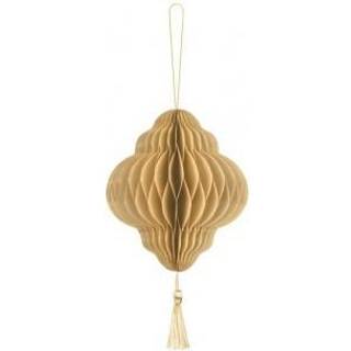 1 stk. Beige papirhonningkage ornament dråbeform, 8x12 cm, let at hænge, indendørs/udendørs