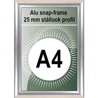 Snapramme A4 med 25mm stål-look aluminium ramme