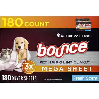 Bounce Pet Hair and Lint Guard Mega Fabric Softener Dryer Sheets With 3X Pet Hair Fighters Fresh Scent 180 Count (Packaging May Meget)
