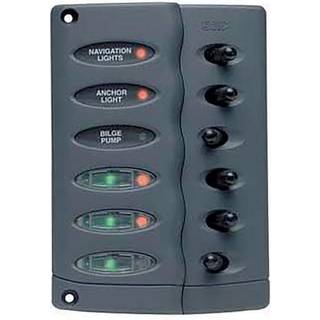 Strømafbryderpanel BEP Marine Contour Switch Panel Waterproof 6 Way, uden sikringer