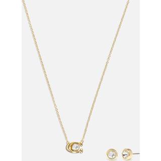 Coach Gold Box C Crystal Starter Necklace and Stud Set - Gold - 40cm