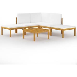 6-Delt Havemøbelsæt Med Hynder Cremefarvet Træ Akacie Og Reb